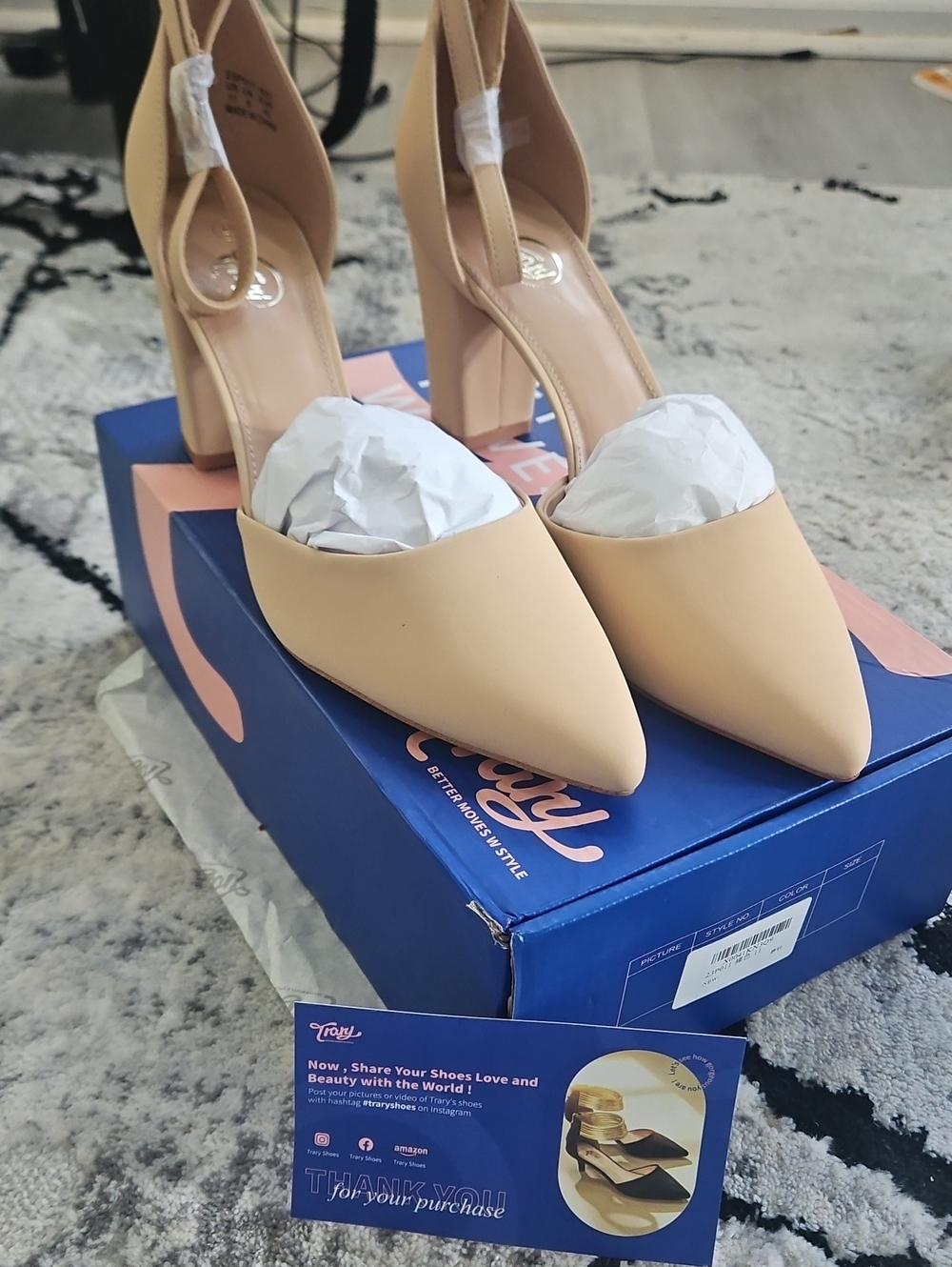 Trary Nude Pointed Toe Ankle-Strap Block Heels